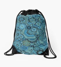 Generative Art Particle Flowers, Blue and Teal Drawstring Bag