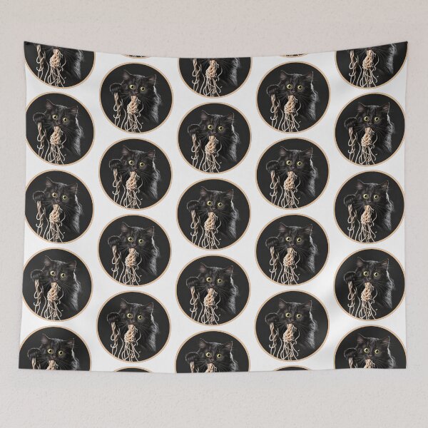 Item preview, Black Cat Eats Spaghetti designed and sold by Healio2.