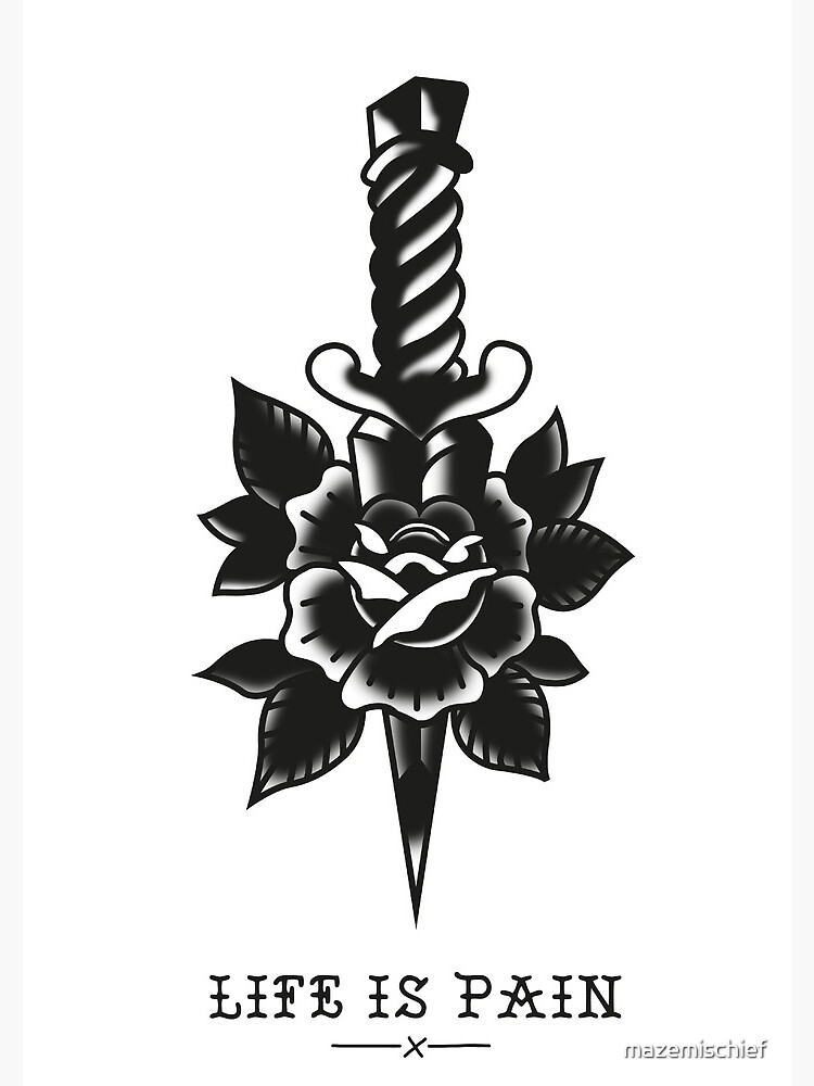 "Life Is Pain Rose Dagger Tattoo Graphic" Spiral Notebook for Sale by mazemischief Redbubble