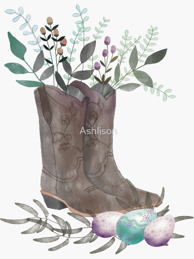 "Western Cowgirl Boots Easter" Sticker for Sale by Ashlison Redbubble