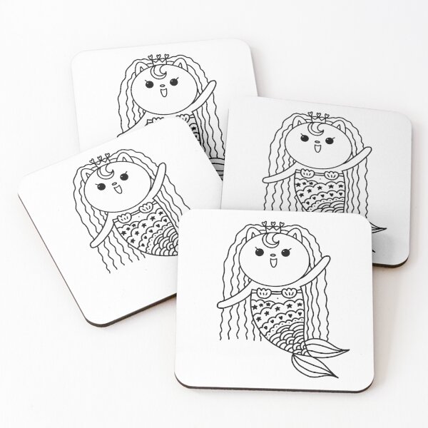 Item preview, mermaid coloring : cute cat mermaid for painting activity at home or at birthday party designed and sold by Tina-studio.
