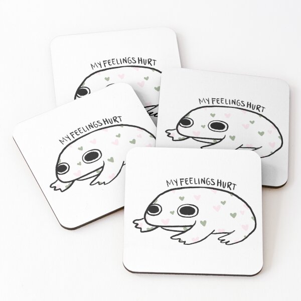 Item preview, My Feelings Hurt | White Crying Frog with Baby Pink and Sage Hearts designed and sold by iristocat.