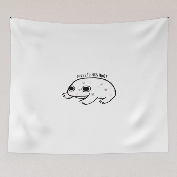 Item preview, My Feelings Hurt | White Crying Frog with Baby Pink and Sage Hearts designed and sold by iristocat.