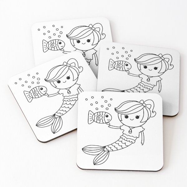 Item preview, mermaid coloring : mermaid and jellyfish for painting activity at home or at birthday party designed and sold by Tina-studio.