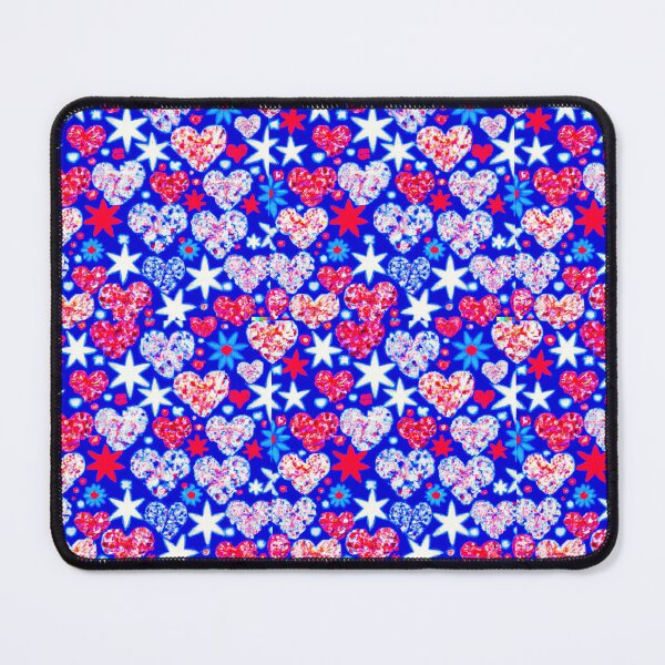 Item preview, seamless pattern of heart shaped flowers neon red white blue designed and sold by BloodSweatNTers.