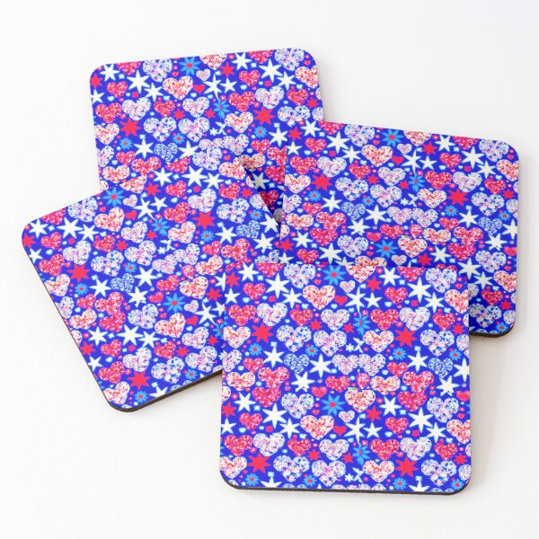 Item preview, seamless pattern of heart shaped flowers neon red white blue designed and sold by BloodSweatNTers.