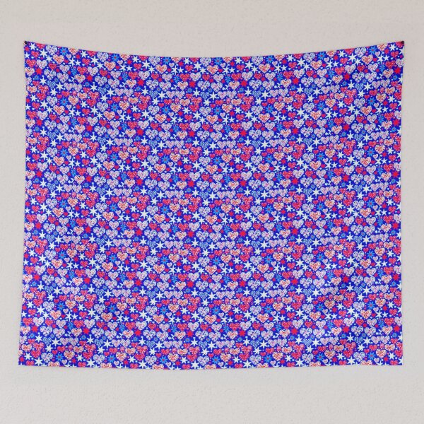 Item preview, seamless pattern of heart shaped flowers neon red white blue designed and sold by BloodSweatNTers.
