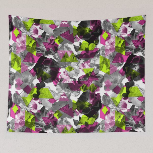 Item preview, Modern Fragmented Pattern - Large Roses - Pink Green designed and sold by WickedRefined - Nicole Demereckis.