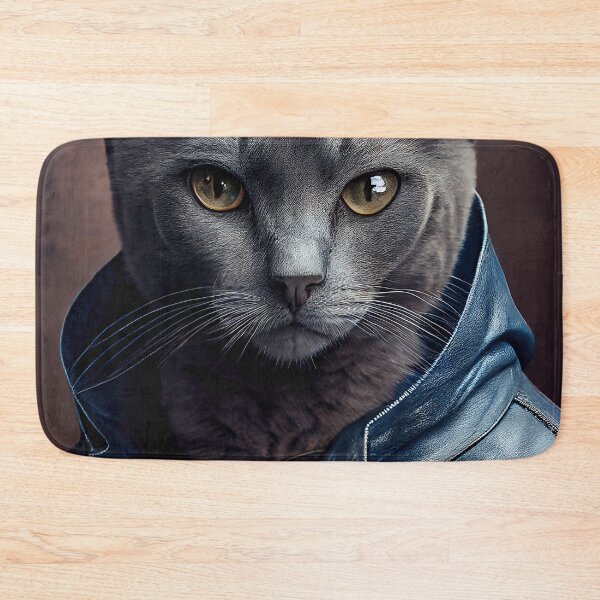 Item preview, Russian Blue Cat Breed Portrait  wears a leather jacket designed and sold by Nalaxation.