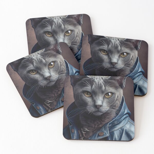 Item preview, Russian Blue Cat Breed Portrait  wears a leather jacket designed and sold by Nalaxation.