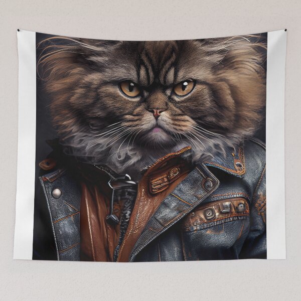 Item preview, Selkirk Rex Cat Breed Portrait wears a leather jacket designed and sold by Nalaxation.