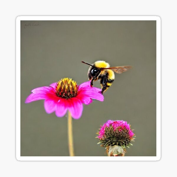 Bumble Bee Landing Pink Yellow Flowers Macro Photography Sticker
