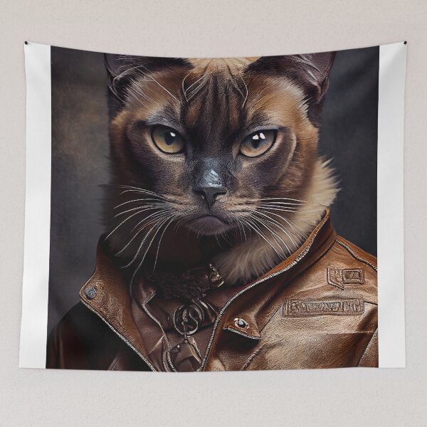 Item preview, Siamese Cat Breed Portrait wears a leather jacket designed and sold by Nalaxation.