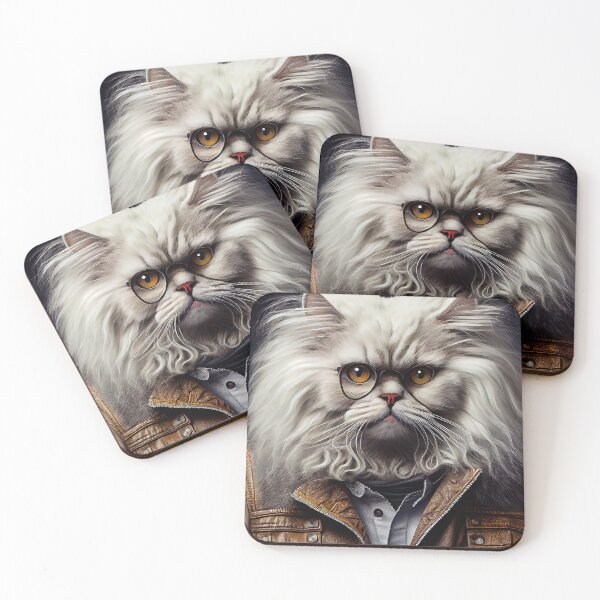 Item preview, White Angora Persian cat wears a leather jacket Cat Breed Portrait designed and sold by Nalaxation.