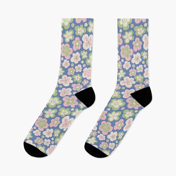 Item preview, retro florals pattern, 70s groovy flowers, flower market, scandinavian florals, baby pink, baby blue, danish style designed and sold by blomastudios.