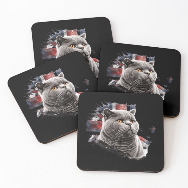 Item preview, British Shorthair Gray Flag Cat With Golden Eyes Looking Cute Surrealistic designed and sold by adembulut.