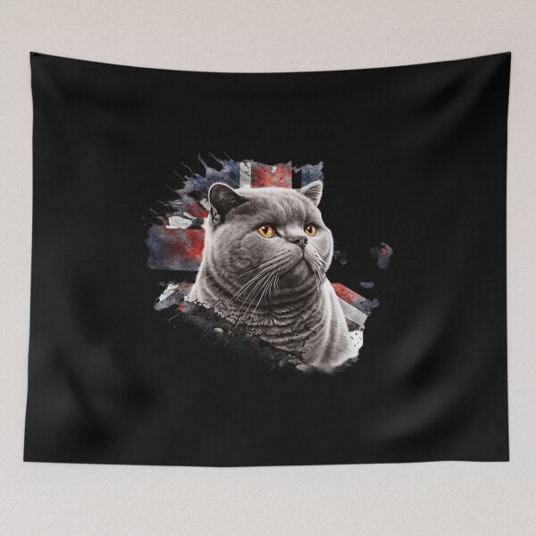 Item preview, British Shorthair Gray Flag Cat With Golden Eyes Looking Cute Surrealistic designed and sold by adembulut.