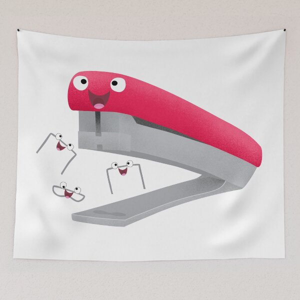 Item preview, Cute happy red stapler cartoon illustration character. designed and sold by FrogFactory.