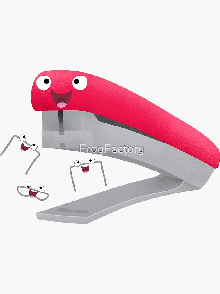 "Cute happy red stapler cartoon illustration character." Sticker for Sale by FrogFactory Redbubble