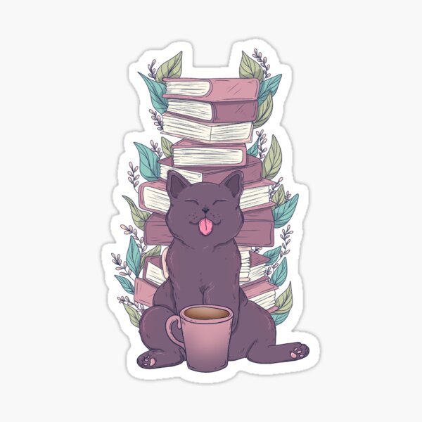 Books, cats and coffee Sticker