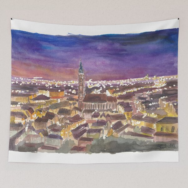 Item preview, Landshut Night View of Saint Martin Basilica with City Lights of Altstadt and Isar Valley designed and sold by artshop77.