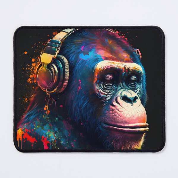 Item preview, Colorful ape wearing headphones designed and sold by Animal  Masterpieces.
