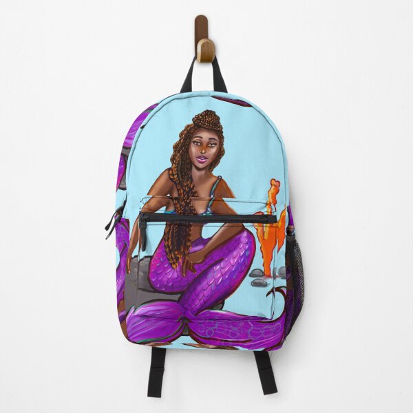 Item preview, Black mermaid 2 with box braids top knot hair style sitting on rocks , African American Mermaid  designed and sold by Artonmytee.