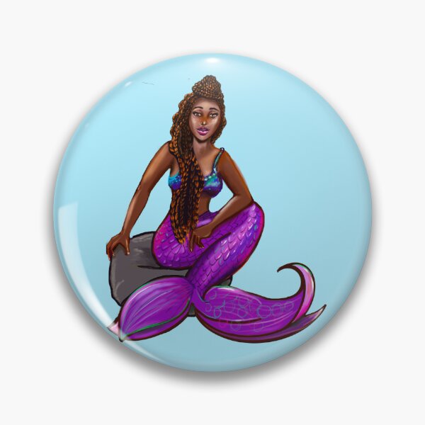 Item preview, Black mermaid 3 with box braids top knot hair style sitting on rocks , brown eyes Afro hair and caramel brown skin designed and sold by Artonmytee.