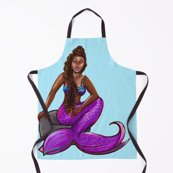 Item preview, Black mermaid 3 with box braids top knot hair style sitting on rocks , brown eyes Afro hair and caramel brown skin designed and sold by Artonmytee.