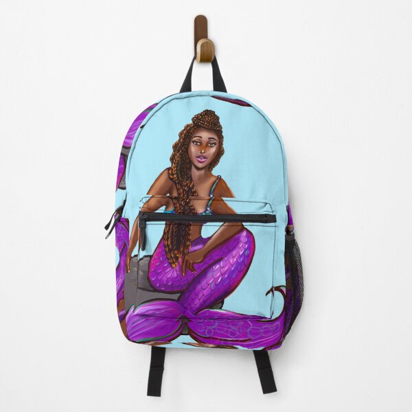 Item preview, Black mermaid 3 with box braids top knot hair style sitting on rocks , brown eyes Afro hair and caramel brown skin designed and sold by Artonmytee.
