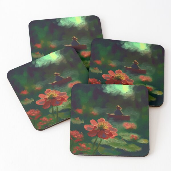 Item preview, Zinnia red flower painting inspired by Monet designed and sold by EmeraldeaArt.