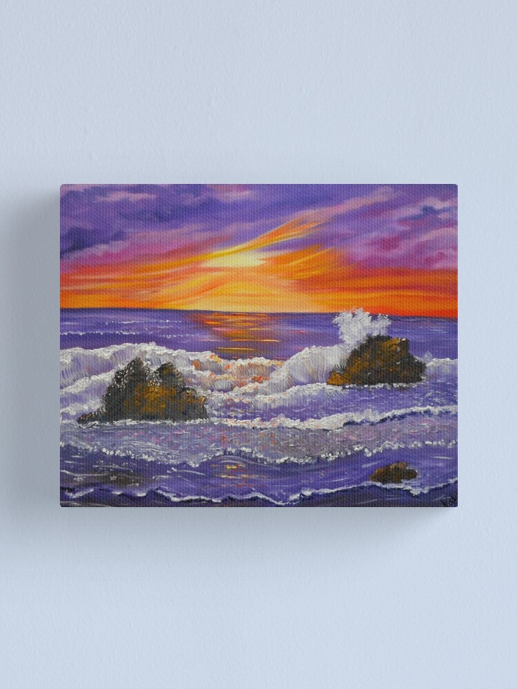 Purple Ocean Abstract Ocean Sunset Painting Canvas Print By Artbykatsy Redbubble