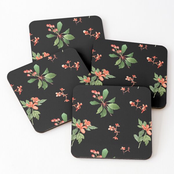 Item preview, Red Elegant Flower and Leaves Black Background Pattern designed and sold by chrismanubag.