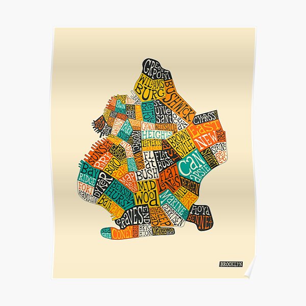 BROOKLYN NEIGHBORHOODS MAP Poster