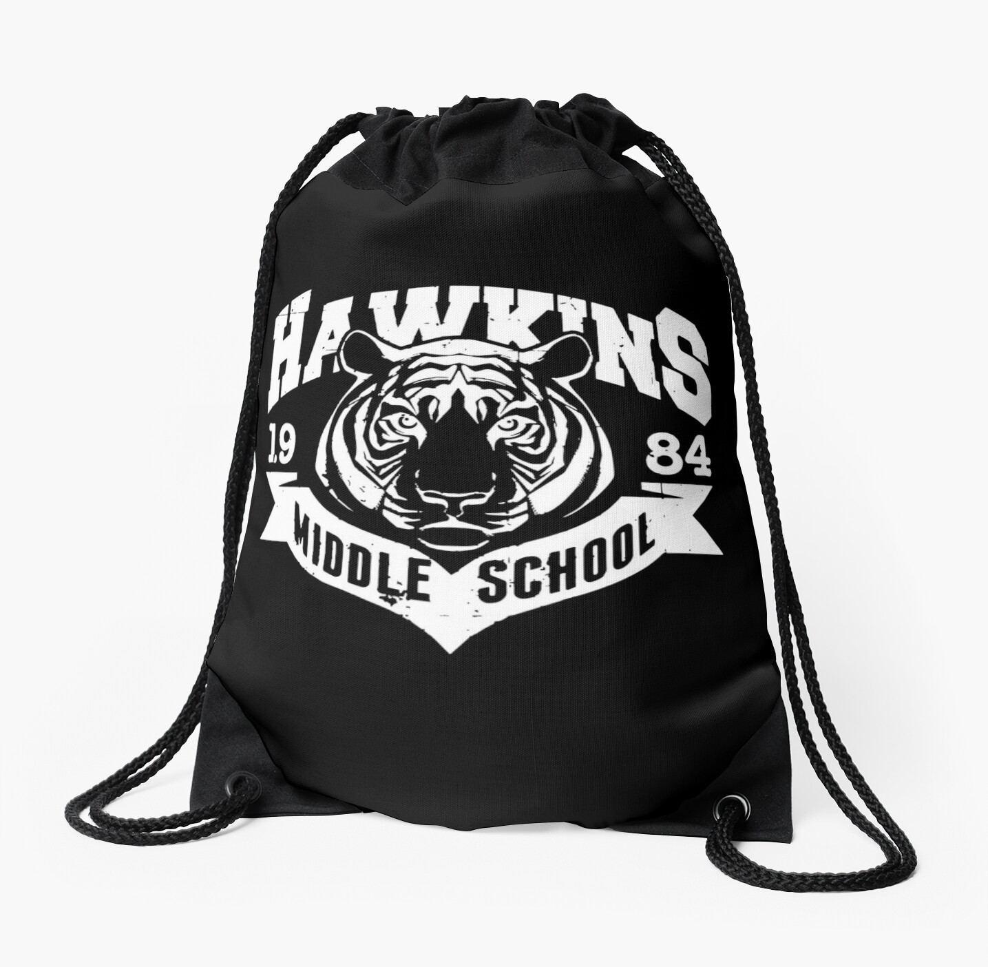 Stranger Things Hawkins Middle School Drawstring Bag By Trndsttrz