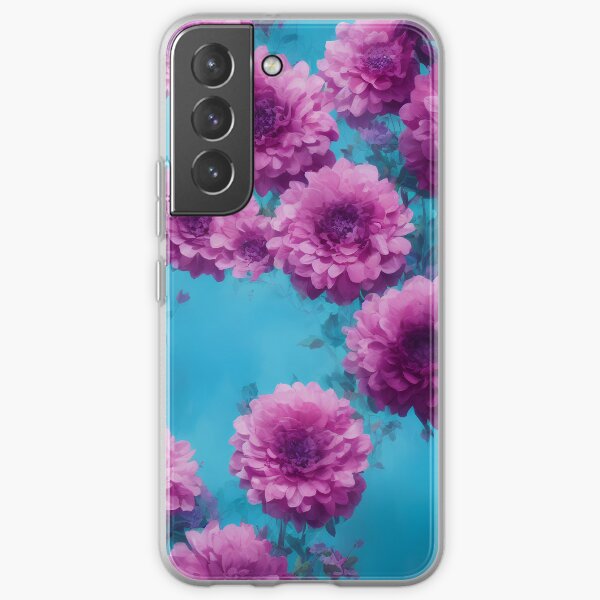 Purple Flowers With Teal Background Samsung Galaxy Soft Case
