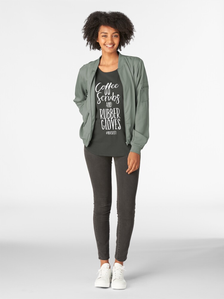 Alternate view of Coffee Scrubs and Rubber Gloves | Funny Registered Nurse Gifts Premium Scoop T-Shirt
