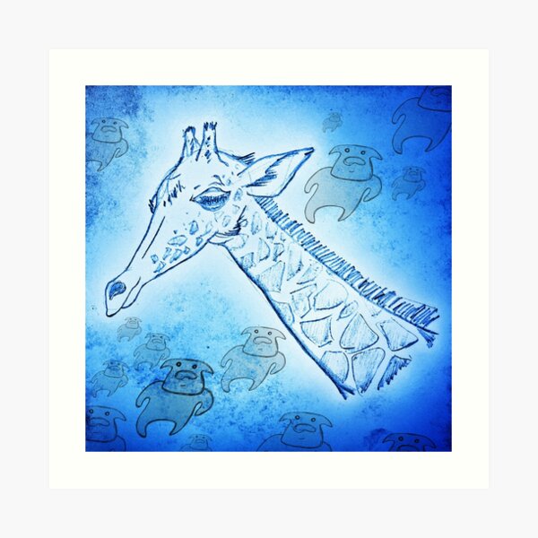 Blue Giraffe Mother Watching The Spirit Cows Ascend Art Print