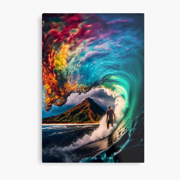 rainbow wave surfer Metal Print