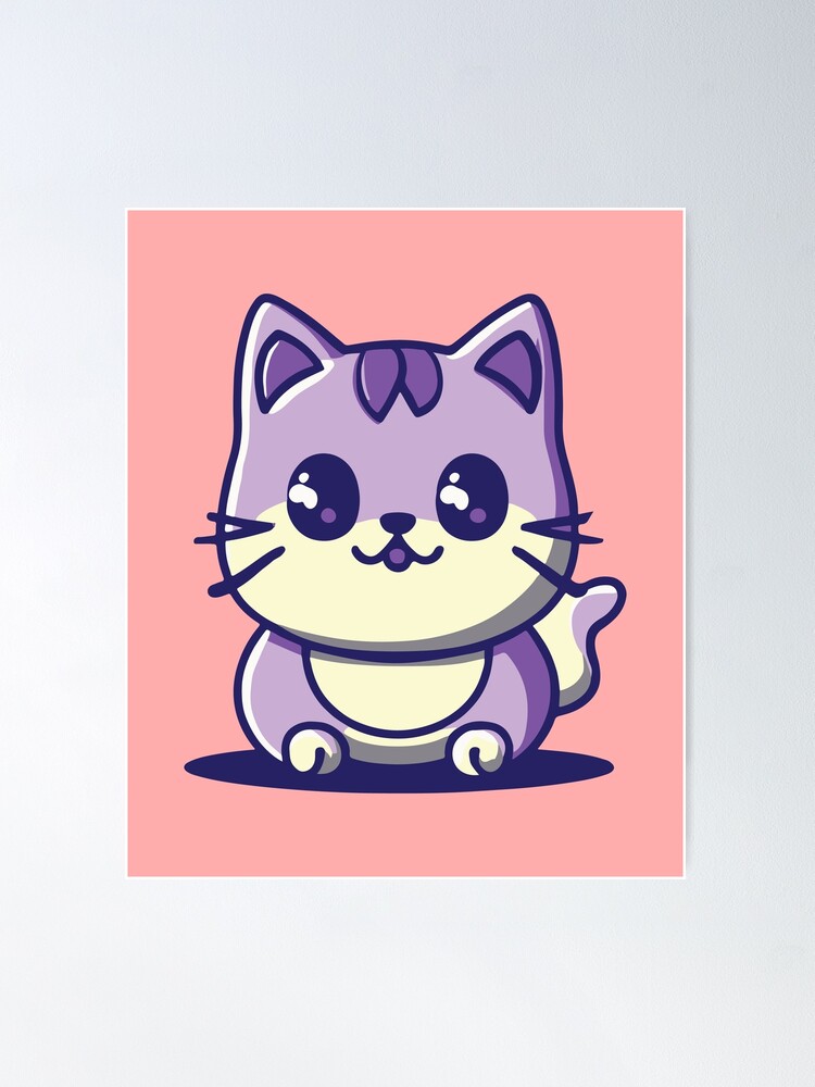 Cute Kawaii Happy Cat Stickers - Purple Poster for Sale by CuteFrogCreates