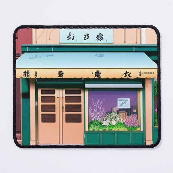 Item preview, Green 2-storey Business Store Home Front, Architecture Art, Japanese Asian art, with Greenery, Old Anime Style designed and sold by CinderPress.
