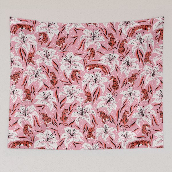 Item preview, Tigers & Tiger Lilies – Vermilion & Pink designed and sold by Cat Coquillette.