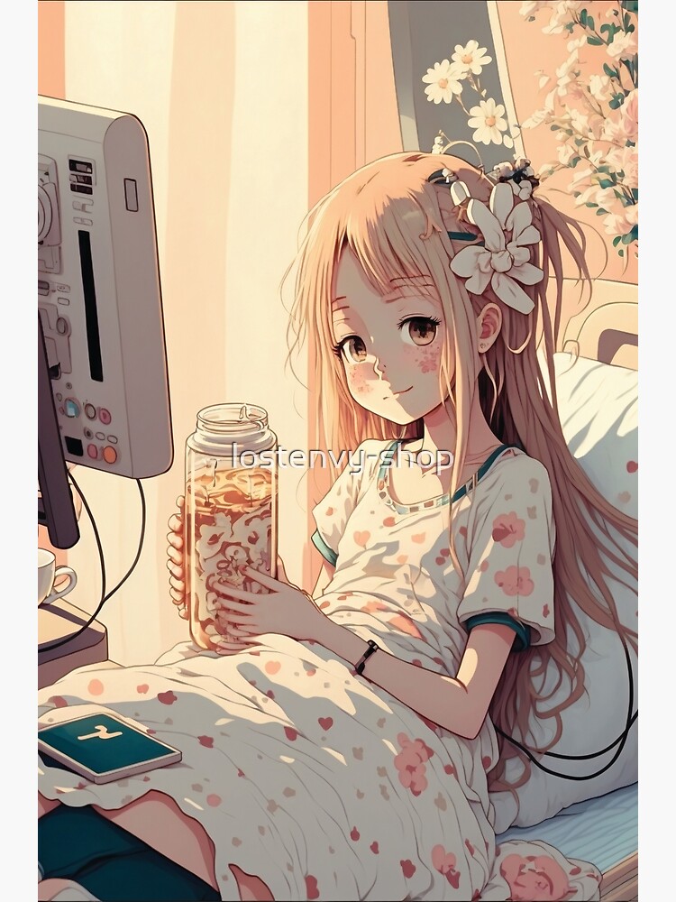 cute art of beautiful anime girl watching tv on a | Stable Diffusion