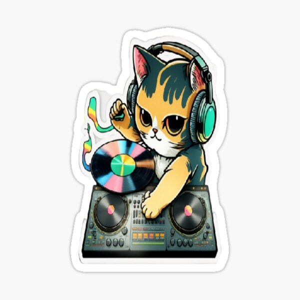 Dj Kitty with headphones Sticker for Sale by Spacefans