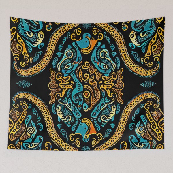 Item preview, Simple Scaley Psychedelic Bold Victorian Scandinavian Pattern Digital Painting designed and sold by CodeAndColors.