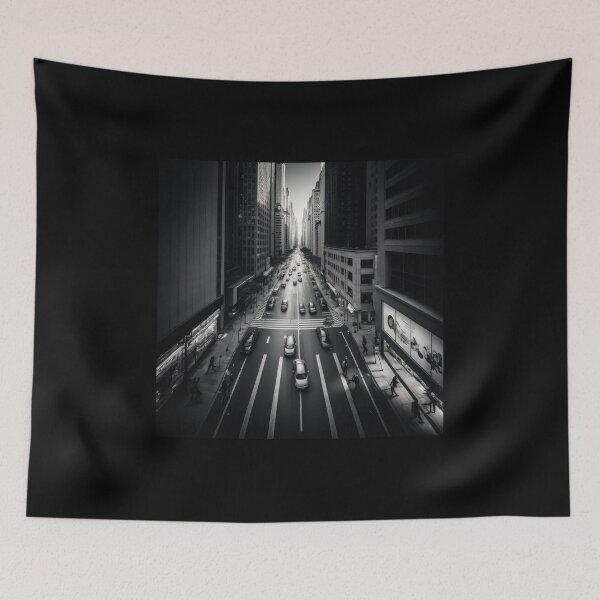 Item preview, A black and white photograph of a city street designed and sold by AI-RDROP.