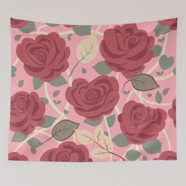 Item preview, Retro Rose Flowers with Green Leaves Pink Pattern designed and sold by Moyanana.