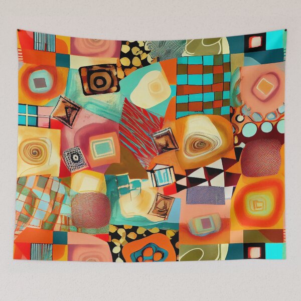 Item preview, Abstract Happy Square Eclectic Pattern Digital Painting designed and sold by CodeAndColors.
