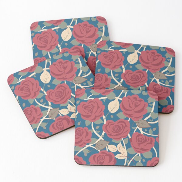 Item preview, Retro Rose Flowers with Green Leaves Blue Pattern designed and sold by Moyanana.