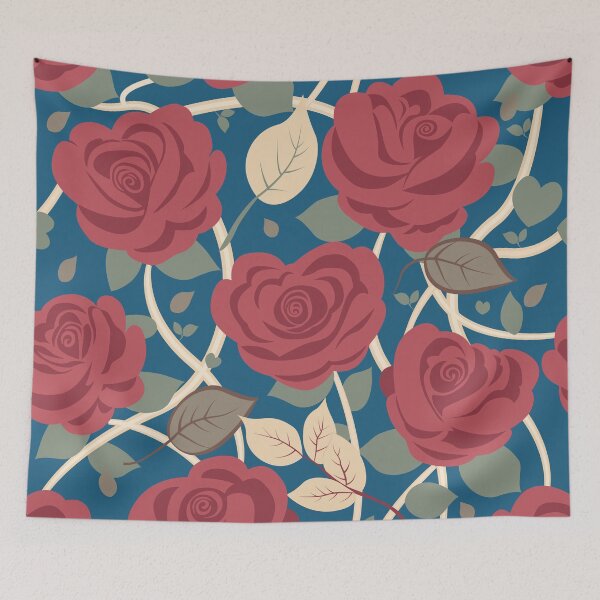 Item preview, Retro Rose Flowers with Green Leaves Blue Pattern designed and sold by Moyanana.